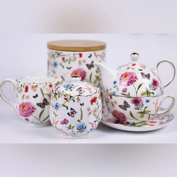 Grace Teaware Butterfly Garden Fine Porcelain Sugar bowl